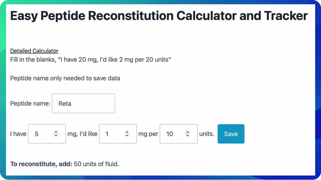 Example of using peptide reconstitution calculator