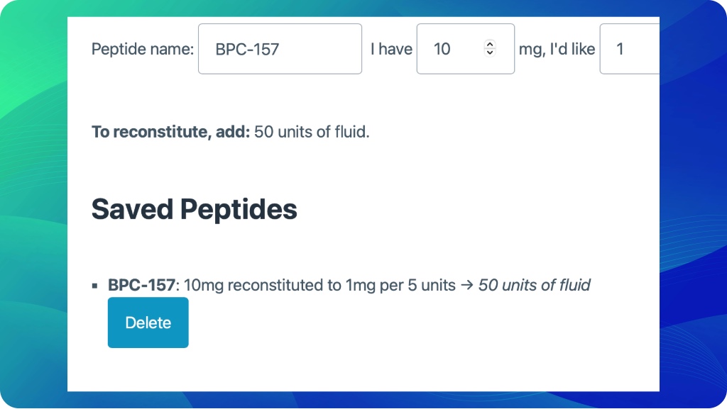 Peptide reconstitution tracker example - tracked peptides.